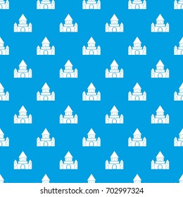 Chillon Castle, Switzerland pattern repeat seamless in blue color for any design. Vector geometric illustration