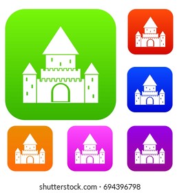 Chillon Castle, Switzerland set icon in different colors isolated vector illustration. Premium collection