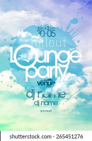 Chillout lounge party poster with cloudy sky backdrop