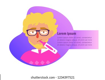 Chills, cold, flu Man portrait Vector. Cartoon. Isolated art on white background. Flat