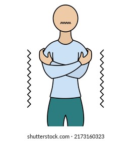 Chills. Color vector illustration. The patient froze, wrapped his arms around himself and trembled. Isolated background. Cartoon style. Medical theme. Idea for web design