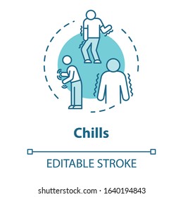 Chills concept icon. Influenza infection. Flu symptom. Tremor and tremble. Fever sign. Unwell person. Cold idea thin line illustration. Vector isolated outline RGB color drawing. Editable stroke