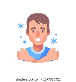 Chills flat illustration. Man feeling cold and shivering