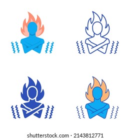 Chills or heat sensations icon set in flat and line style. Vector illustration.