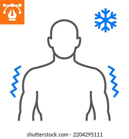 Chills line icon, outline style icon for web site or mobile app, disease and monkeypox, hypothermia vector icon, simple vector illustration, vector graphics with editable strokes.