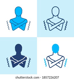 Chills Symptom Icon Set In Line Style. Man Feeling Cold, Shaking Symbol. Vector Illustration.