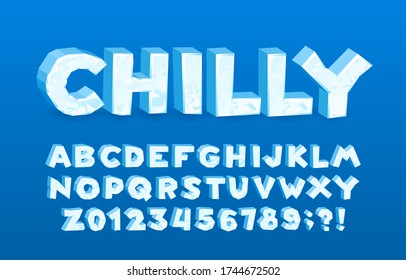 Chilly Alphabet Font. 3D Cartoon Ice Letters And Numbers. Stock Vector Typescript For Your Typography Design.