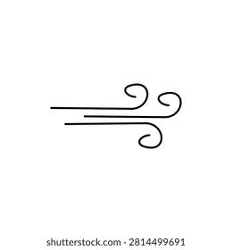 Chilly autumn breeze wind vector icon with wavy horizontal blowing air lines for climate forecast interface in minimalist line art style