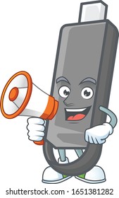 A chilly cartoon character of flashdisk with a megaphone