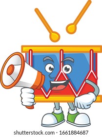 A chilly cartoon character of independence day drum with a megaphone