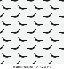 Chilly icon black and white seamless pattern. Background with black silhouettes of peppers. 