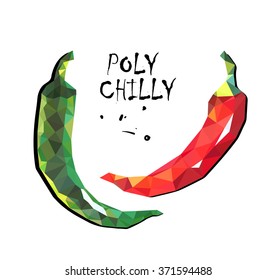 chilly peppers green and red in poly geometrical origami mosaic style