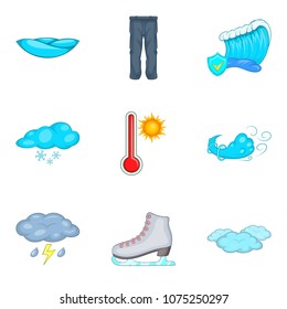 Chilly weather icons set. Cartoon set of 9 chilly weather vector icons for web isolated on white background