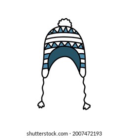 chilote cap (chilean traditional knit hat) doodle icon, vector illustration