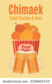 chimaek fried chicken and beer glass cheers drink