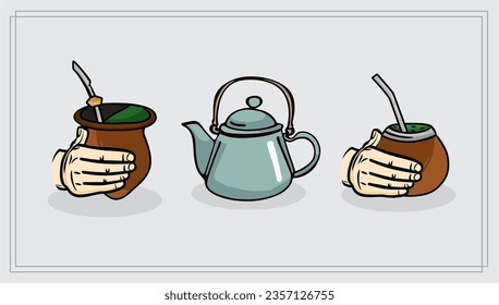 Chimarrao - Traditional mate tea set. Vector ink hand drawn sketch style illustration - Yerba, erva