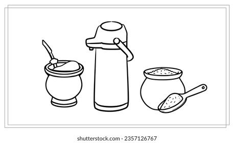 Chimarrao - Traditional mate tea set. Vector ink hand drawn sketch style illustration - Yerba, erva