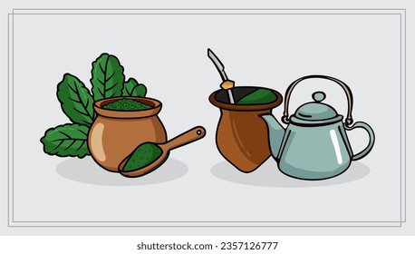 Chimarrao - Traditional mate tea set. Vector ink hand drawn sketch style illustration - Yerba, erva