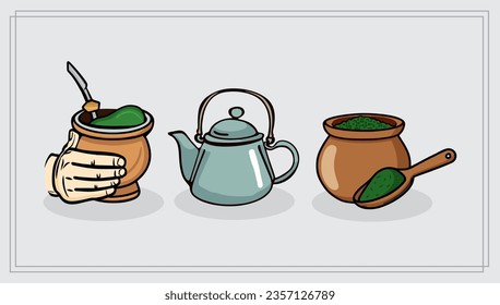 Chimarrao - Traditional mate tea set. Vector ink hand drawn sketch style illustration - Yerba, erva