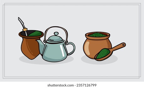 Chimarrao - Traditional mate tea set. Vector ink hand drawn sketch style illustration - Yerba, erva