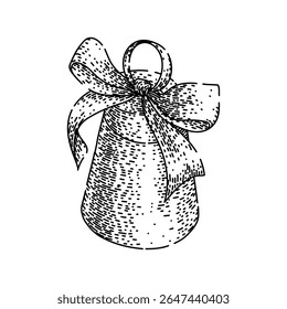 chime gold bell hand drawn. ring sound, metal shiny, decoration jingle chime gold bell vector sketch. isolated black illustration