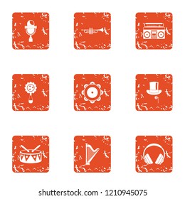 Chime icons set. Grunge set of 9 chime vector icons for web isolated on white background