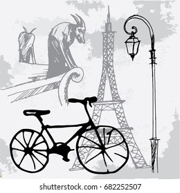 Chimera, Eiffel tower, Bicycle, lantern, France