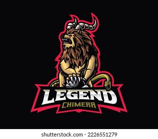 Chimera mascot logo design. Monsters in Greek mythology vector illustration. Logo illustration for mascot or symbol and identity, emblem sports or e-sports gaming team