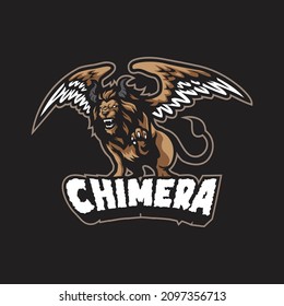 Vector de diseño del logotipo de mascota Chimera con el concepto de ilustración moderna para la impresión de insignias, emblemas y camisetas. Ilustración de Chimera para el equipo deportivo y deportivo.