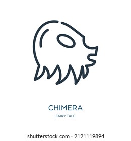 icono de la línea delgada chimera. dibujos animados, íconos lineales de la muerte del concepto de cuento de hadas señas de contorno aislado. Elemento de símbolo de ilustración vectorial para diseño web y aplicaciones.