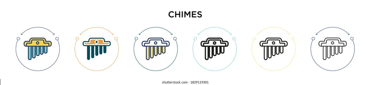 Chimes icon in filled, thin line, outline and stroke style. Vector illustration of two colored and black chimes vector icons designs can be used for mobile, ui, web