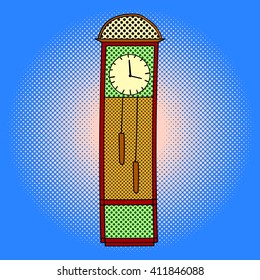 Chimes pop art design vector illustration. Tower clocks separate objects. Timer hand drawn doodle design elements.