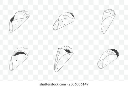 Chimichanga Line Art Vector Set with Detailed Illustrations of the Popular Fried Burrito in Various Poses and Styles