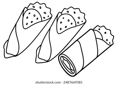 Chimichangas line art design rustic cuisine illustration