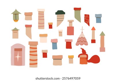 chimney chimney art set Christmas chimney houses santa in chimney Set of vector chimneys colored chimneys