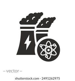 estación de energía atómica de la chimenea, energía nuclear, energía de radiación, Ilustración vectorial plana