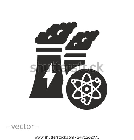 chimney atomic electricity station icon, nuclear energy, radiation power, flat vector illustration