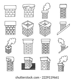 Chimney Doodle vector icon set. Drawing sketch illustration hand drawn line.