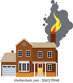 Chimney fire at the residential building, EPS 8 vector illustration