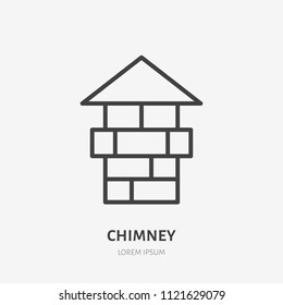 Chimney flat line icon. Real estate sign. Thin linear logo for home repair, construction services.
