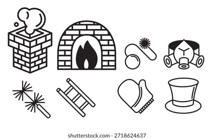 conjunto de ícones de carvão de chaminé e aquecimento 