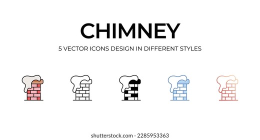 Chimney Icon Design in Five style with Editable Stroke. Line, Solid, Flat Line, Duo Tone Color, and Color Gradient Line. Suitable for Web Page, Mobile App, UI, UX and GUI design.