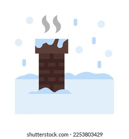 Chimney icon in flat style vector, fireplace icon, winter icon, snowing, interior