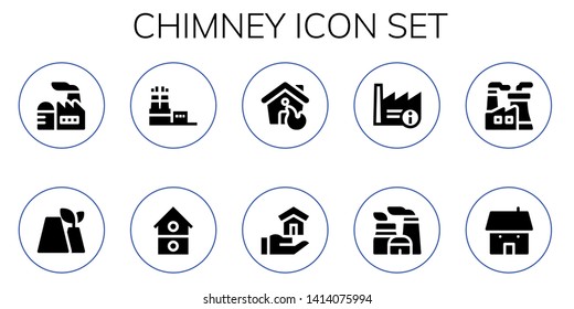 chimney icon set. 10 filled chimney icons.  Collection Of - Factory, House, Nuclear plant