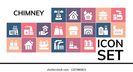 chimney icon set. 19 filled chimney icons.  Simple modern icons about  - Chimney, Factory, House, Fireplace