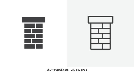 Chimney icon set in black flat solid and outlined style.