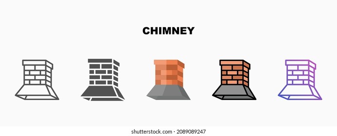 Chimney icon set with different styles. Icons designed in outline, flat, glyph, line colored and gradient. Can be used for web, mobile, ui and more. Enjoy this icon for your project.
