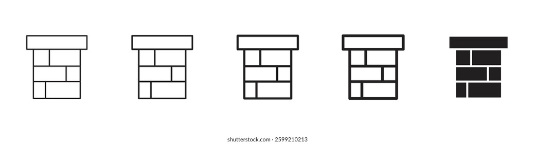 Chimney icons in black outline, solid and colored style