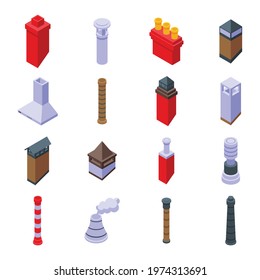 Chimney icons set. Isometric set of chimney vector icons for web design isolated on white background