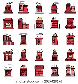 Chimney icons set. Outline set of chimney vector icons thin line color flat on white